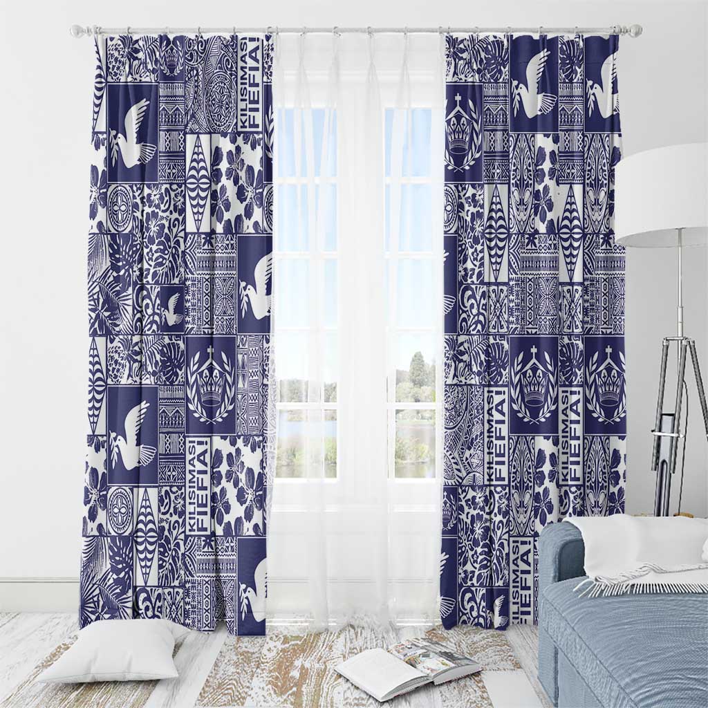 Blue Tonga Kilisimasi Fiefia Window Curtain Pacific Patchwork Xmas Vibes LT9 - Polynesian Pride