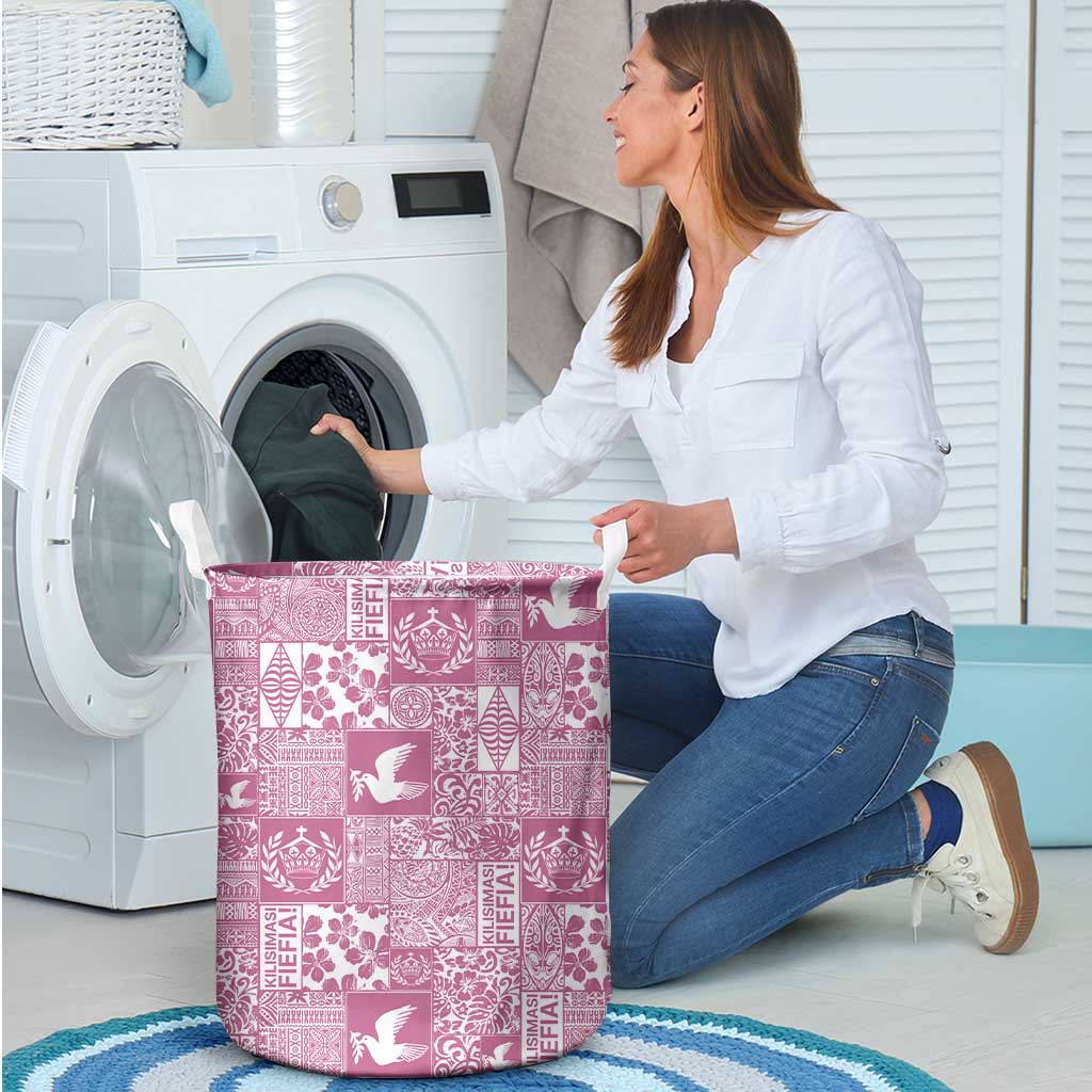 Pink Tonga Kilisimasi Fiefia Laundry Basket Pacific Patchwork Xmas Vibes - Polynesian Pride
