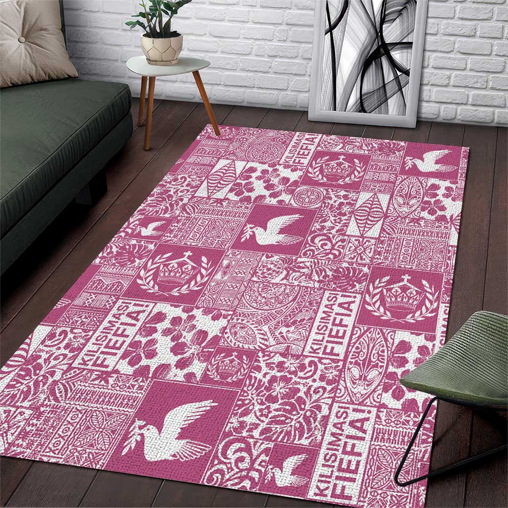 Pink Tonga Kilisimasi Fiefia Area Rug Pacific Patchwork Xmas Vibes LT9 Pink - Polynesian Pride