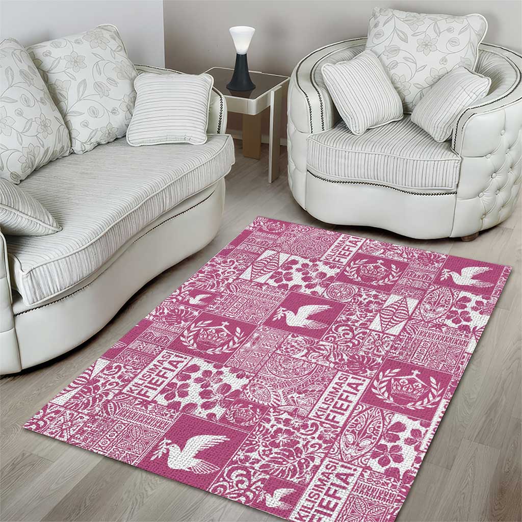 Pink Tonga Kilisimasi Fiefia Area Rug Pacific Patchwork Xmas Vibes LT9 - Polynesian Pride