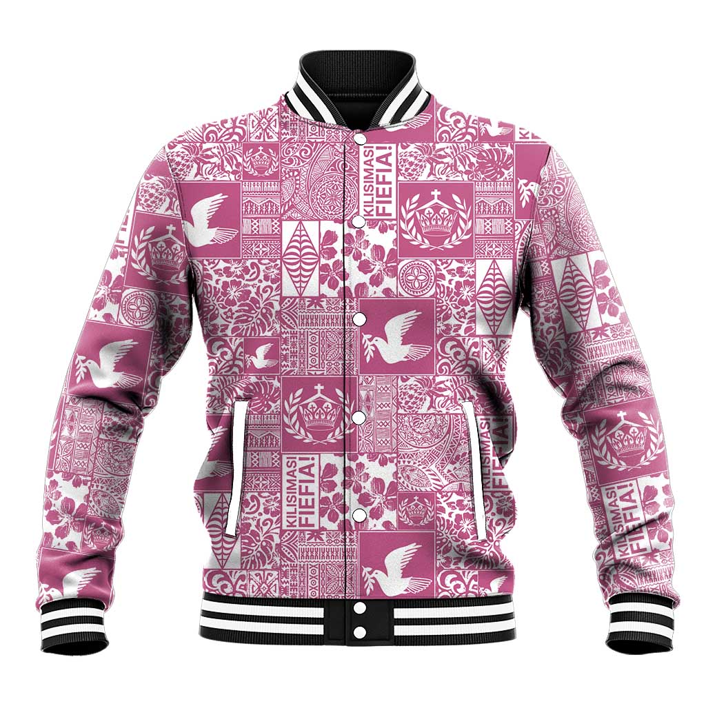 Pink Tonga Kilisimasi Fiefia Baseball Jacket Pacific Patchwork Xmas Vibes LT9 Unisex Pink - Polynesian Pride