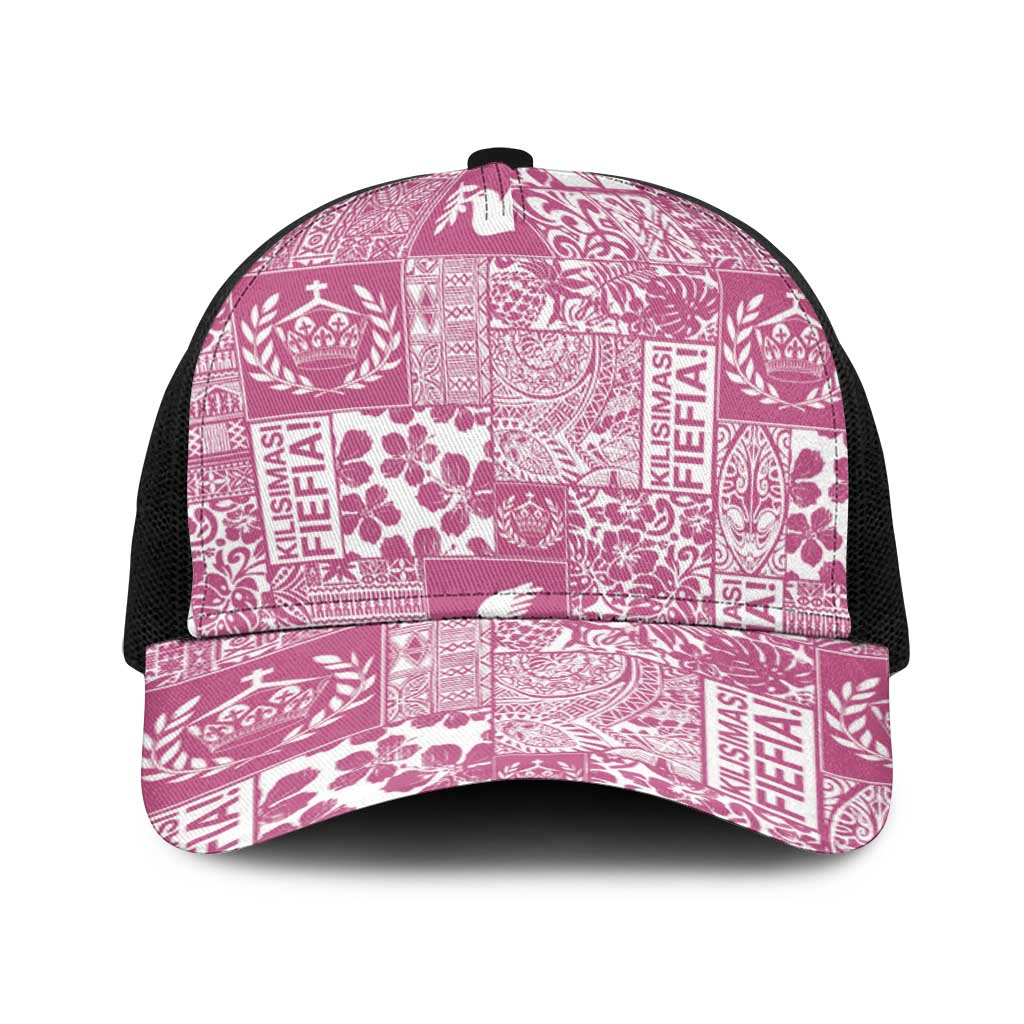 Pink Tonga Kilisimasi Fiefia Baseball Net Cap Pacific Patchwork Xmas Vibes - Polynesian Pride