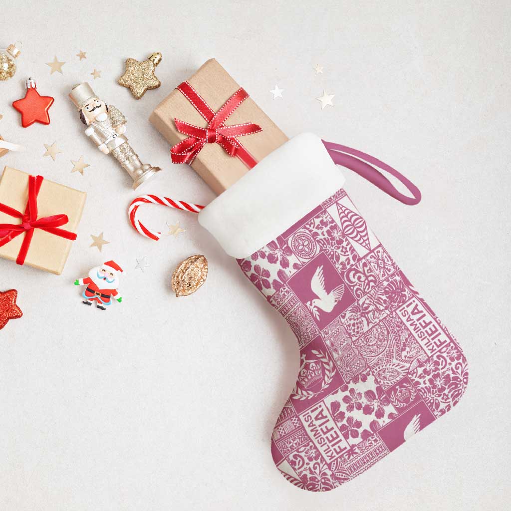 Pink Tonga Kilisimasi Fiefia Christmas Stocking Pacific Patchwork Xmas Vibes - Polynesian Pride