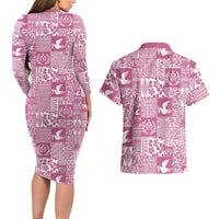 Pink Tonga Kilisimasi Fiefia Couples Matching Long Sleeve Bodycon Dress and Hawaiian Shirt Pacific Patchwork Xmas Vibes LT9 - Polynesian Pride