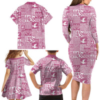 Pink Tonga Kilisimasi Fiefia Family Matching Long Sleeve Bodycon Dress and Hawaiian Shirt Pacific Patchwork Xmas Vibes LT9 - Polynesian Pride