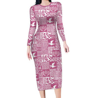 Pink Tonga Kilisimasi Fiefia Family Matching Long Sleeve Bodycon Dress and Hawaiian Shirt Pacific Patchwork Xmas Vibes LT9 Mom's Dress Pink - Polynesian Pride