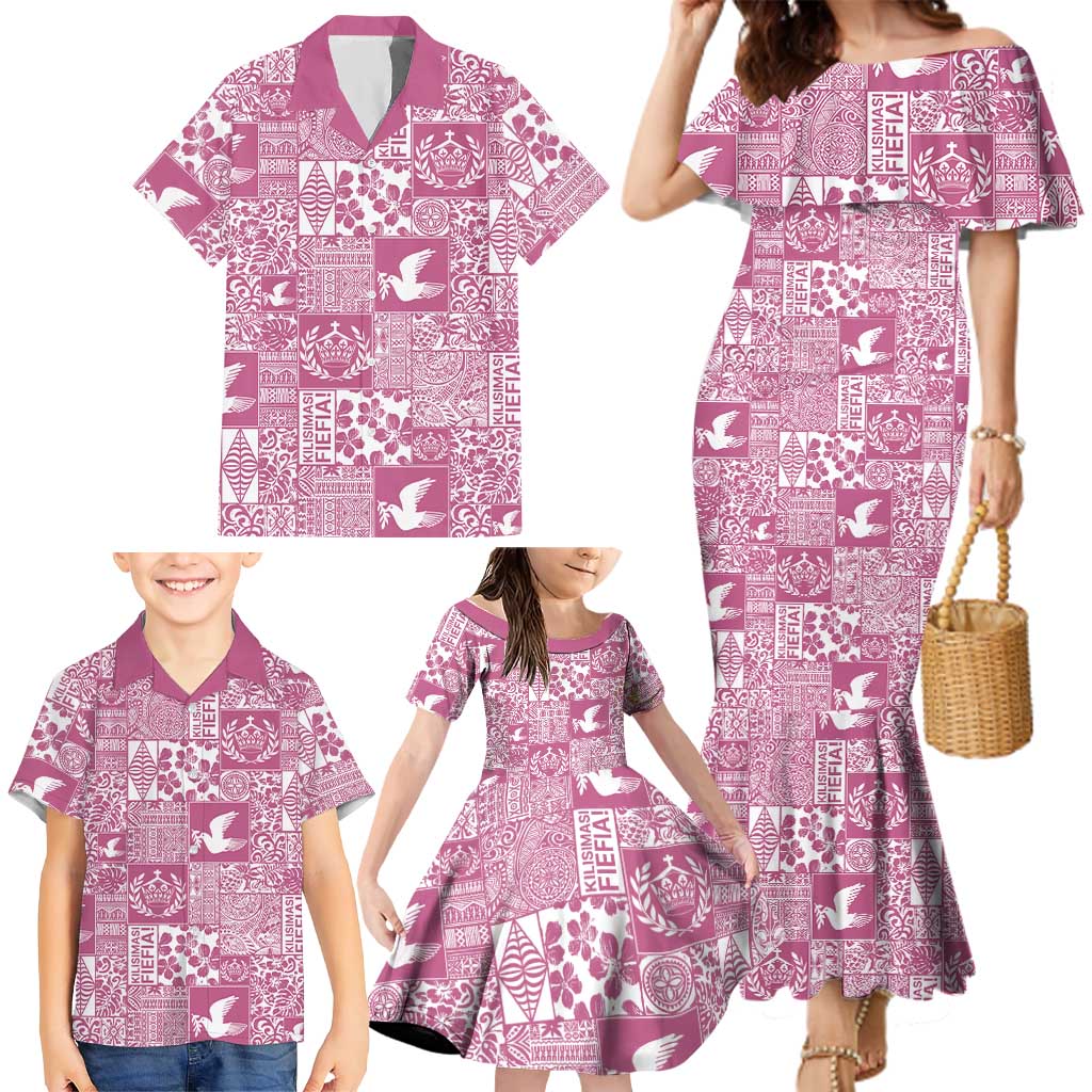Pink Tonga Kilisimasi Fiefia Family Matching Mermaid Dress and Hawaiian Shirt Pacific Patchwork Xmas Vibes LT9 - Polynesian Pride