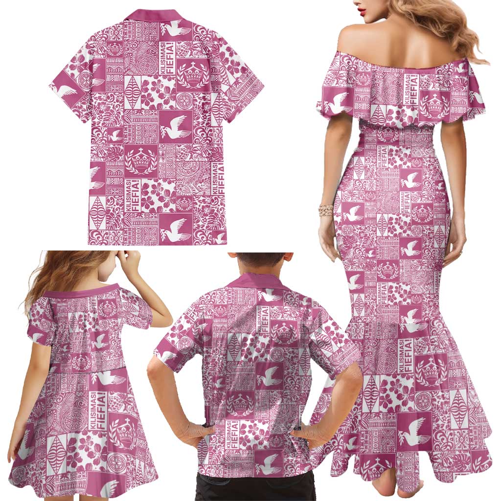 Pink Tonga Kilisimasi Fiefia Family Matching Mermaid Dress and Hawaiian Shirt Pacific Patchwork Xmas Vibes LT9 - Polynesian Pride