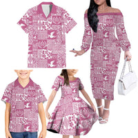 Pink Tonga Kilisimasi Fiefia Family Matching Off The Shoulder Long Sleeve Dress and Hawaiian Shirt Pacific Patchwork Xmas Vibes LT9 - Polynesian Pride
