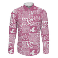 Pink Tonga Kilisimasi Fiefia Family Matching Off The Shoulder Long Sleeve Dress and Hawaiian Shirt Pacific Patchwork Xmas Vibes LT9 Dad's Shirt - Long Sleeve Pink - Polynesian Pride