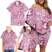 Pink Tonga Kilisimasi Fiefia Family Matching Off Shoulder Short Dress and Hawaiian Shirt Pacific Patchwork Xmas Vibes LT9 - Polynesian Pride