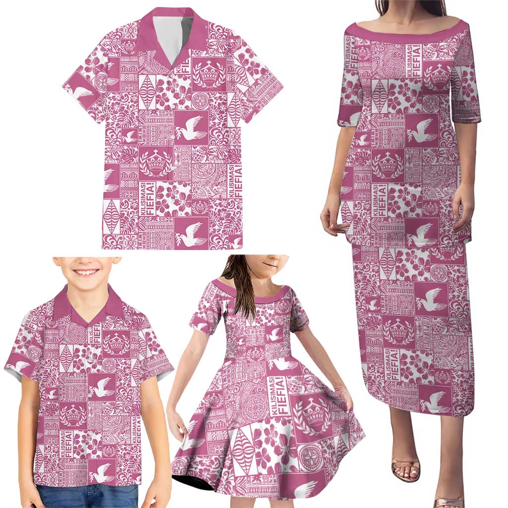 Pink Tonga Kilisimasi Fiefia Family Matching Puletasi and Hawaiian Shirt Pacific Patchwork Xmas Vibes LT9 - Polynesian Pride