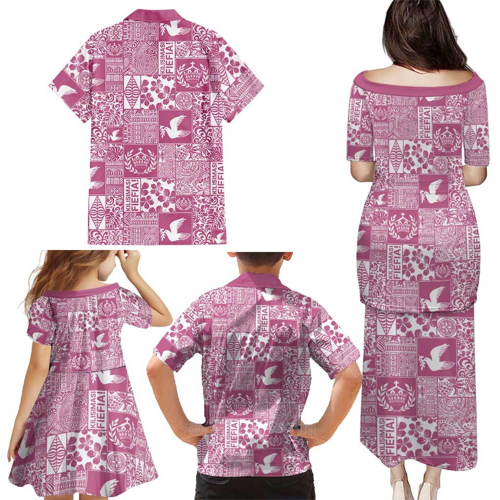 Pink Tonga Kilisimasi Fiefia Family Matching Puletasi and Hawaiian Shirt Pacific Patchwork Xmas Vibes LT9 - Polynesian Pride