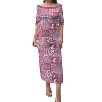 Pink Tonga Kilisimasi Fiefia Family Matching Puletasi and Hawaiian Shirt Pacific Patchwork Xmas Vibes LT9 Mom's Dress Pink - Polynesian Pride