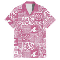 Pink Tonga Kilisimasi Fiefia Family Matching Short Sleeve Bodycon Dress and Hawaiian Shirt Pacific Patchwork Xmas Vibes LT9 Dad's Shirt - Short Sleeve Pink - Polynesian Pride