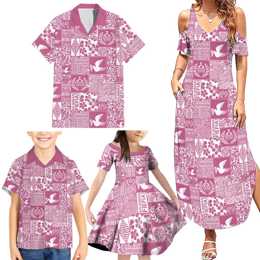 Pink Tonga Kilisimasi Fiefia Family Matching Summer Maxi Dress and Hawaiian Shirt Pacific Patchwork Xmas Vibes LT9 - Polynesian Pride