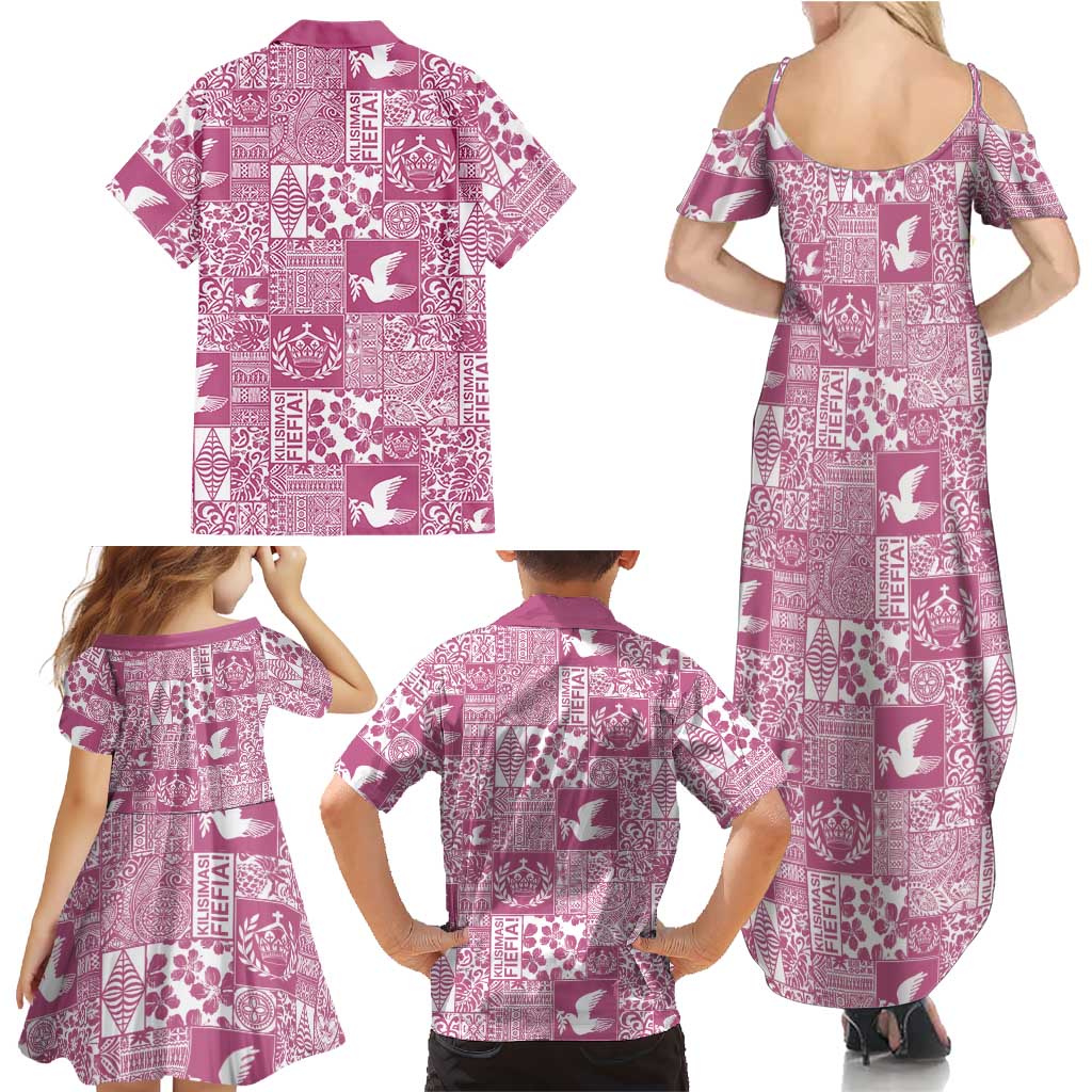 Pink Tonga Kilisimasi Fiefia Family Matching Summer Maxi Dress and Hawaiian Shirt Pacific Patchwork Xmas Vibes LT9 - Polynesian Pride