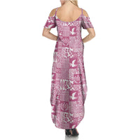 Pink Tonga Kilisimasi Fiefia Family Matching Summer Maxi Dress and Hawaiian Shirt Pacific Patchwork Xmas Vibes LT9 - Polynesian Pride
