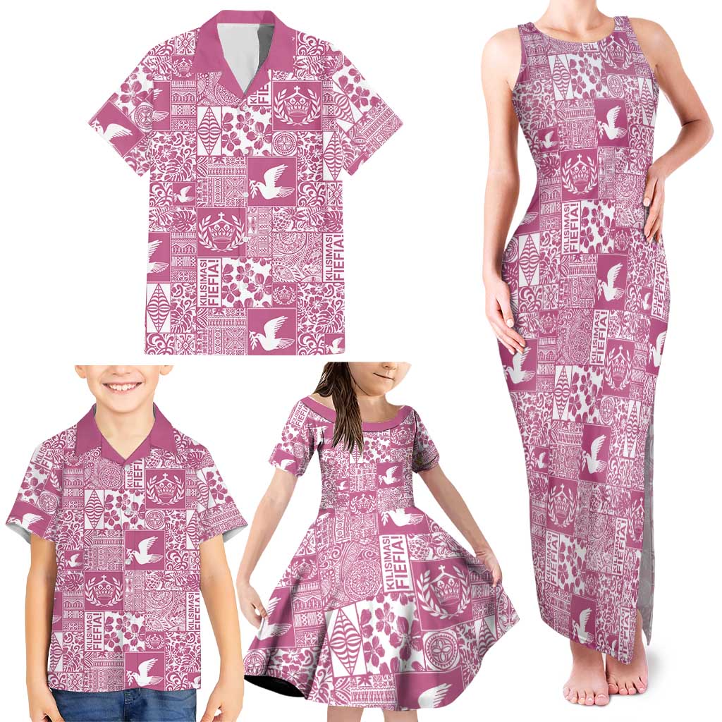 Pink Tonga Kilisimasi Fiefia Family Matching Tank Maxi Dress and Hawaiian Shirt Pacific Patchwork Xmas Vibes LT9 - Polynesian Pride