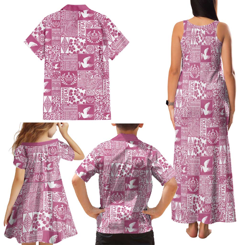 Pink Tonga Kilisimasi Fiefia Family Matching Tank Maxi Dress and Hawaiian Shirt Pacific Patchwork Xmas Vibes LT9 - Polynesian Pride