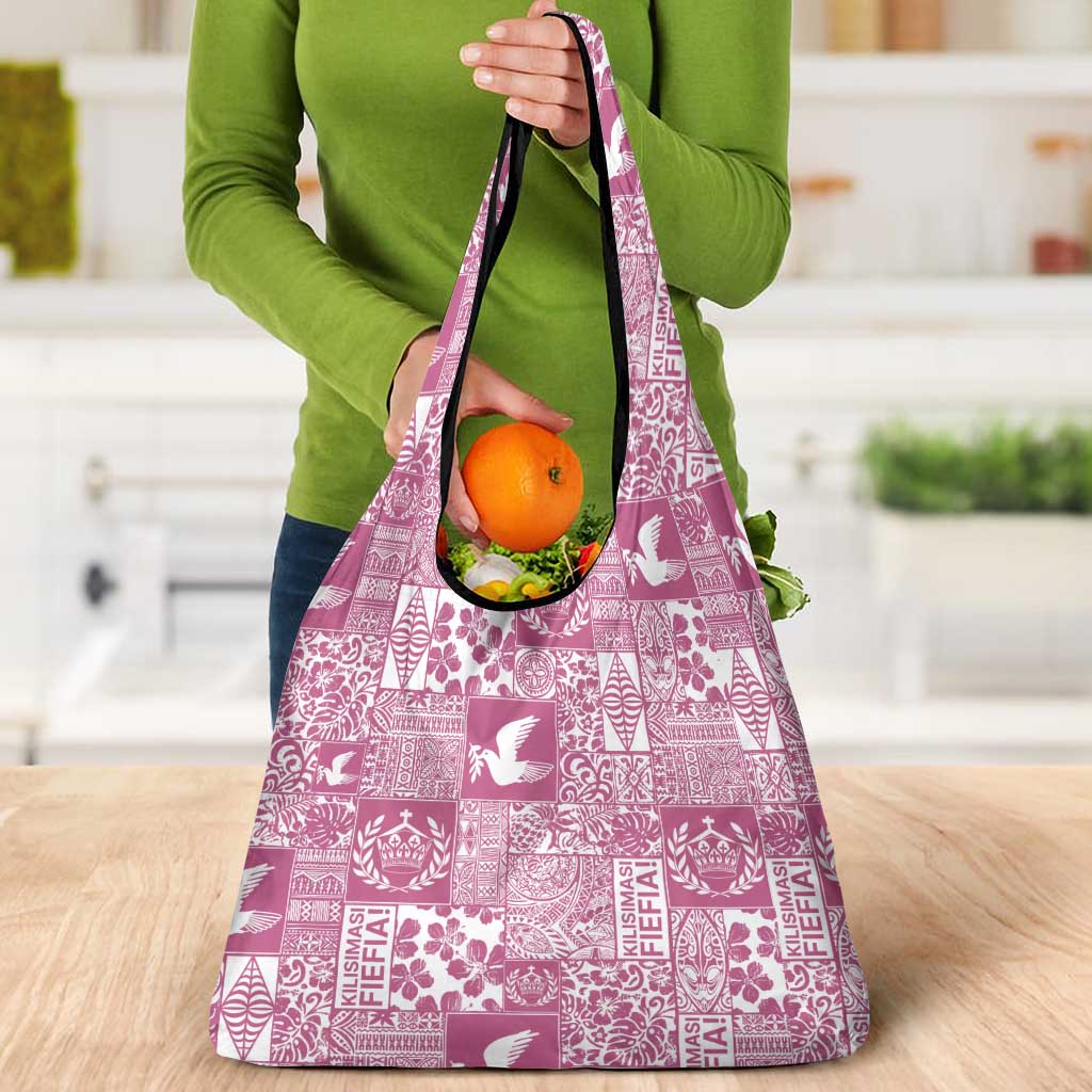 Pink Tonga Kilisimasi Fiefia Grocery Bag Pacific Patchwork Xmas Vibes - Polynesian Pride
