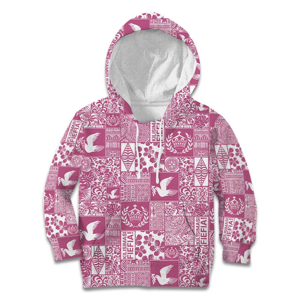 Pink Tonga Kilisimasi Fiefia Kid Hoodie Pacific Patchwork Xmas Vibes - Polynesian Pride
