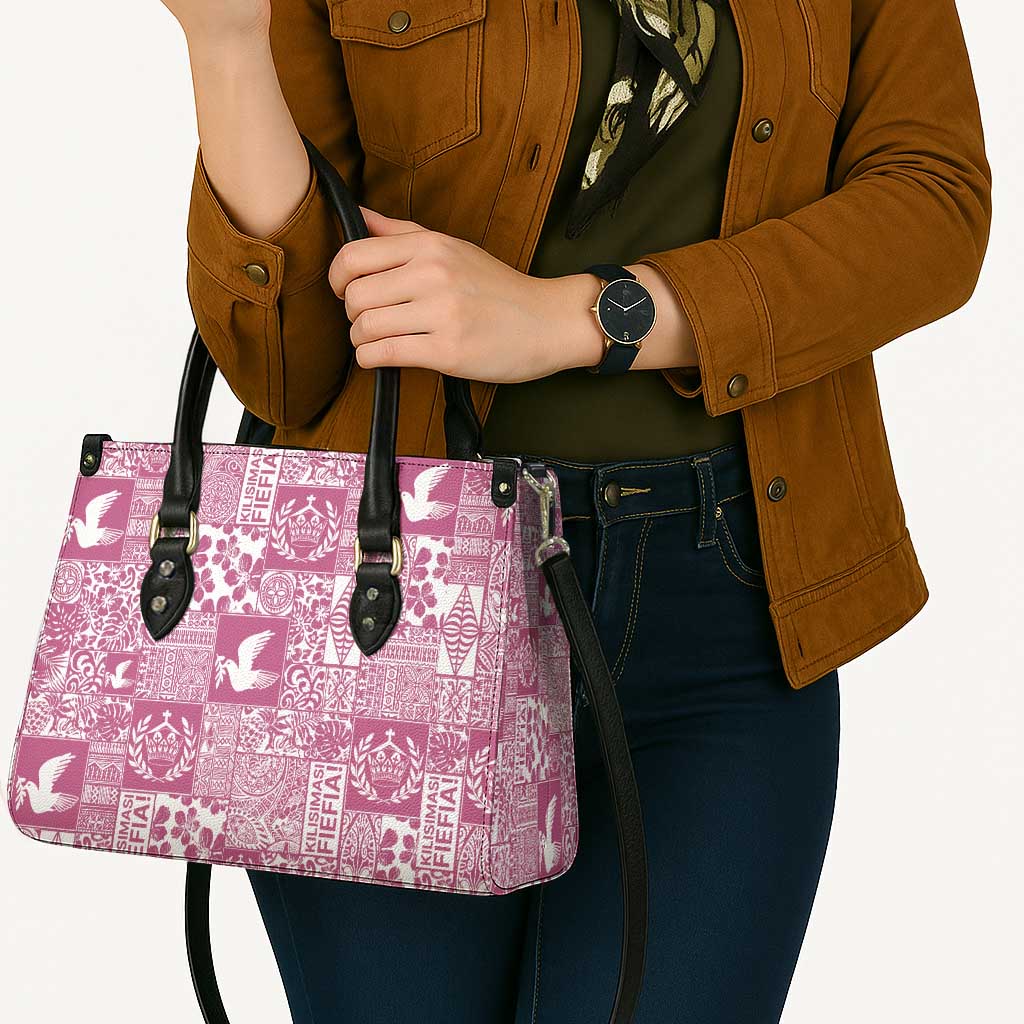 Pink Tonga Kilisimasi Fiefia Leather Bag Pacific Patchwork Xmas Vibes - Polynesian Pride
