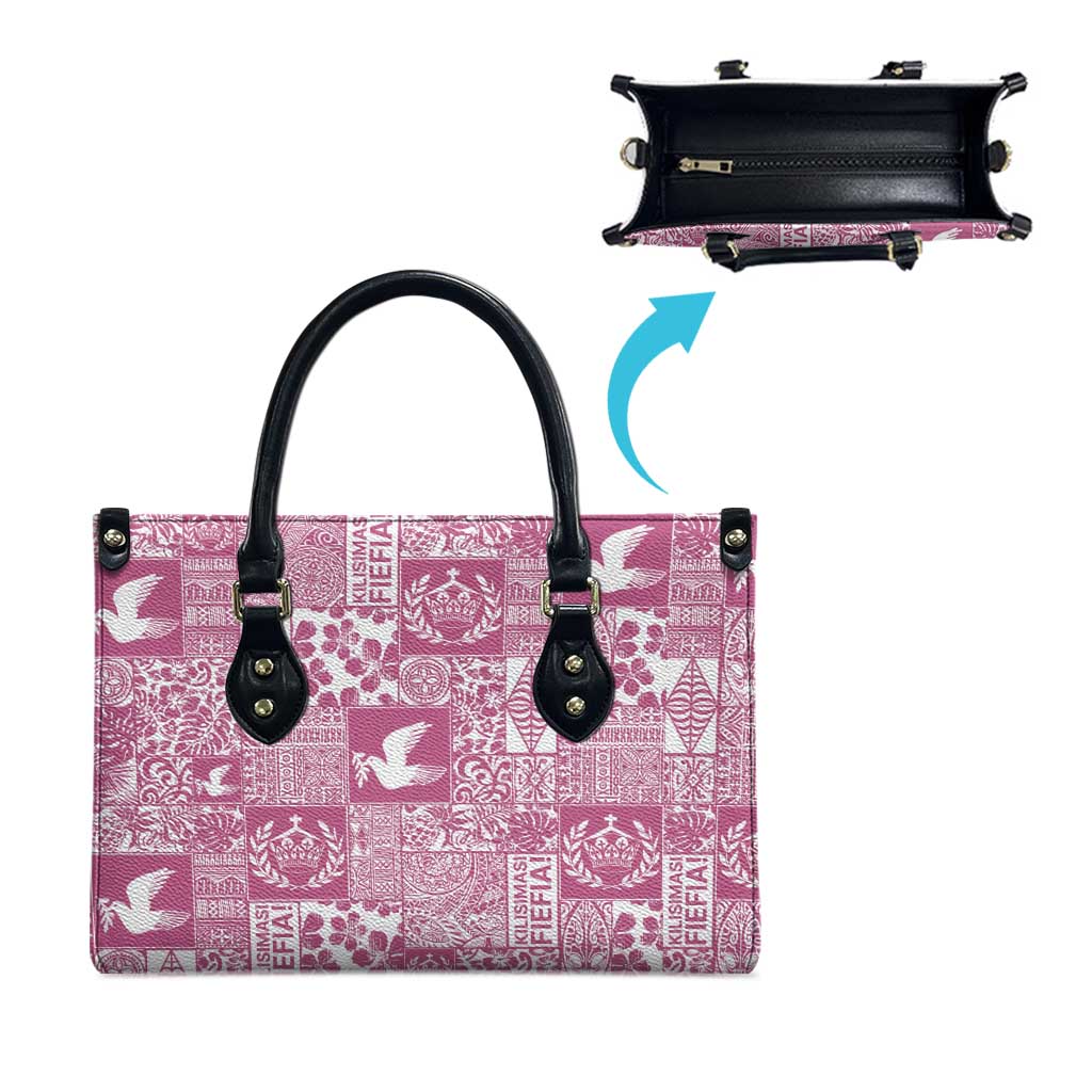 Pink Tonga Kilisimasi Fiefia Leather Bag Pacific Patchwork Xmas Vibes - Polynesian Pride