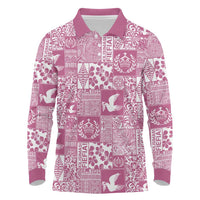 Pink Tonga Kilisimasi Fiefia Long Sleeve Polo Shirt Pacific Patchwork Xmas Vibes LT9 Pink - Polynesian Pride