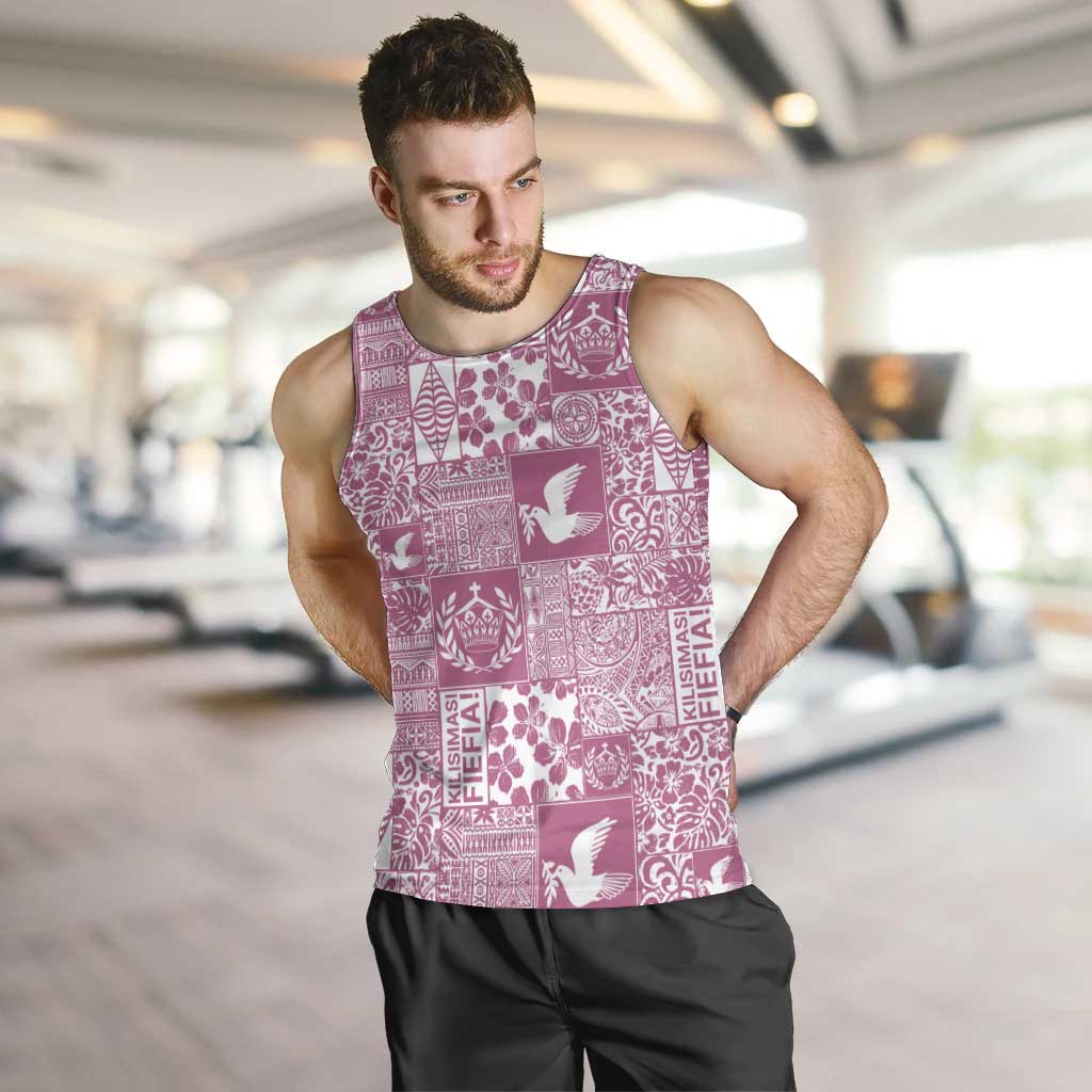 Pink Tonga Kilisimasi Fiefia Men Tank Top Pacific Patchwork Xmas Vibes - Polynesian Pride