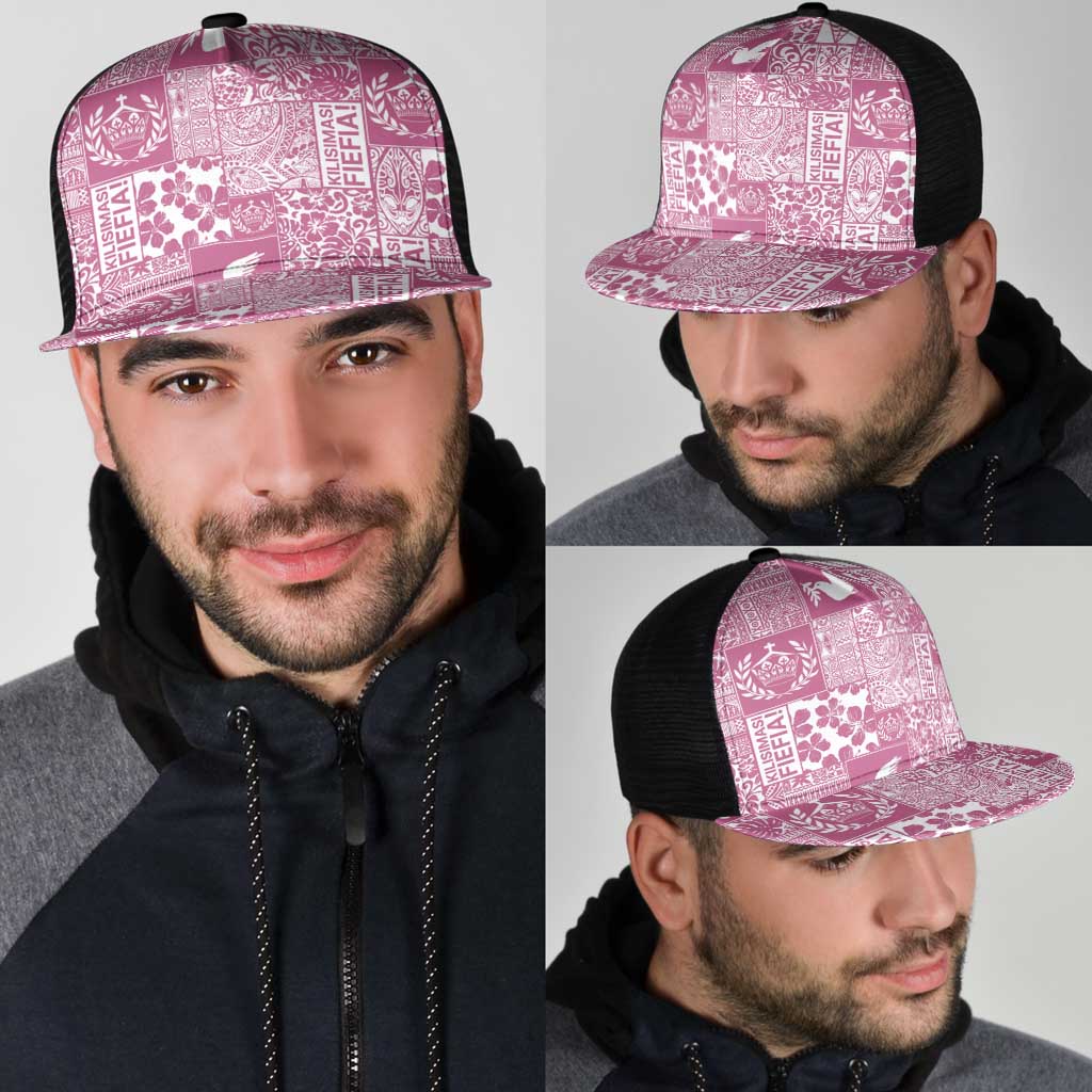 Pink Tonga Kilisimasi Fiefia Mesh Trucker Cap Pacific Patchwork Xmas Vibes - Polynesian Pride