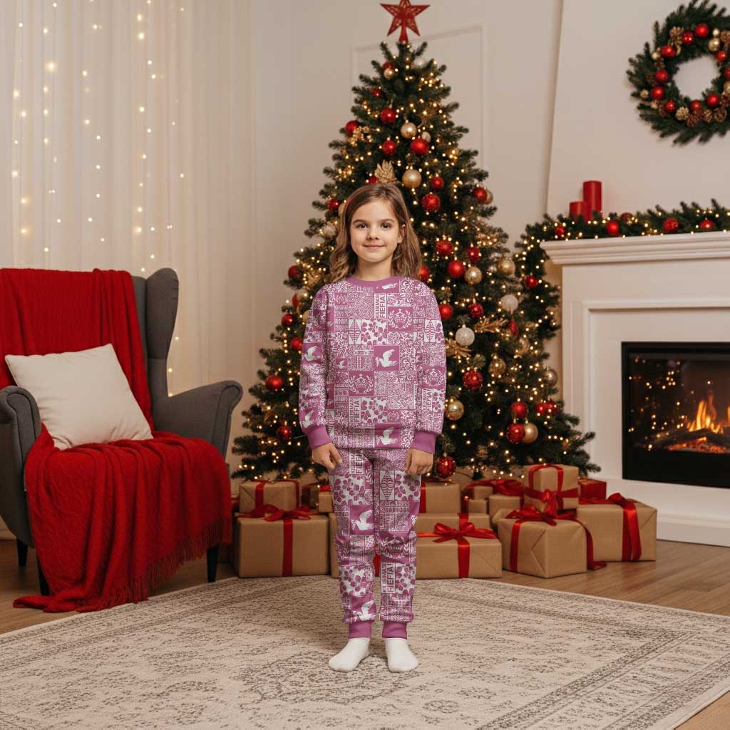 Pink Tonga Kilisimasi Fiefia Christmas Pajama Set Pacific Patchwork Xmas Vibes - Polynesian Pride