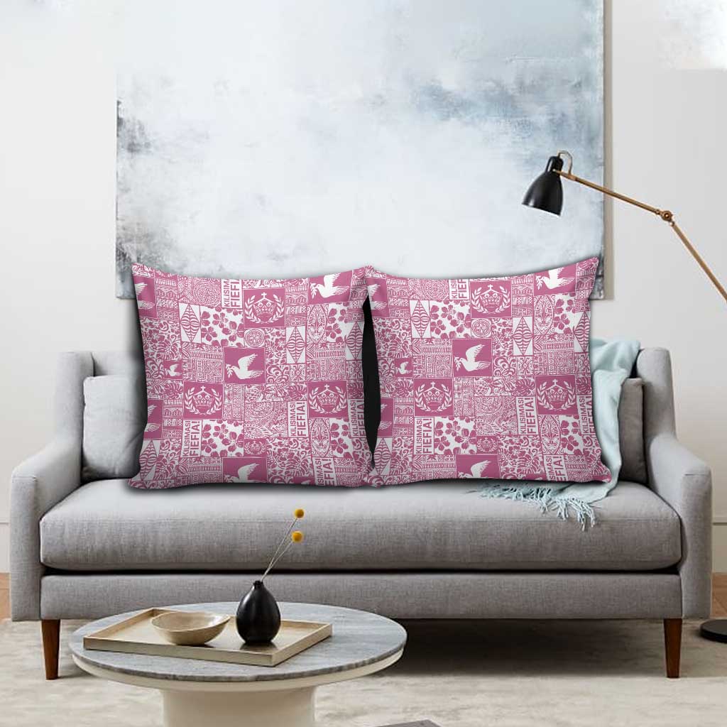 Pink Tonga Kilisimasi Fiefia Pillow Cover Pacific Patchwork Xmas Vibes - Polynesian Pride