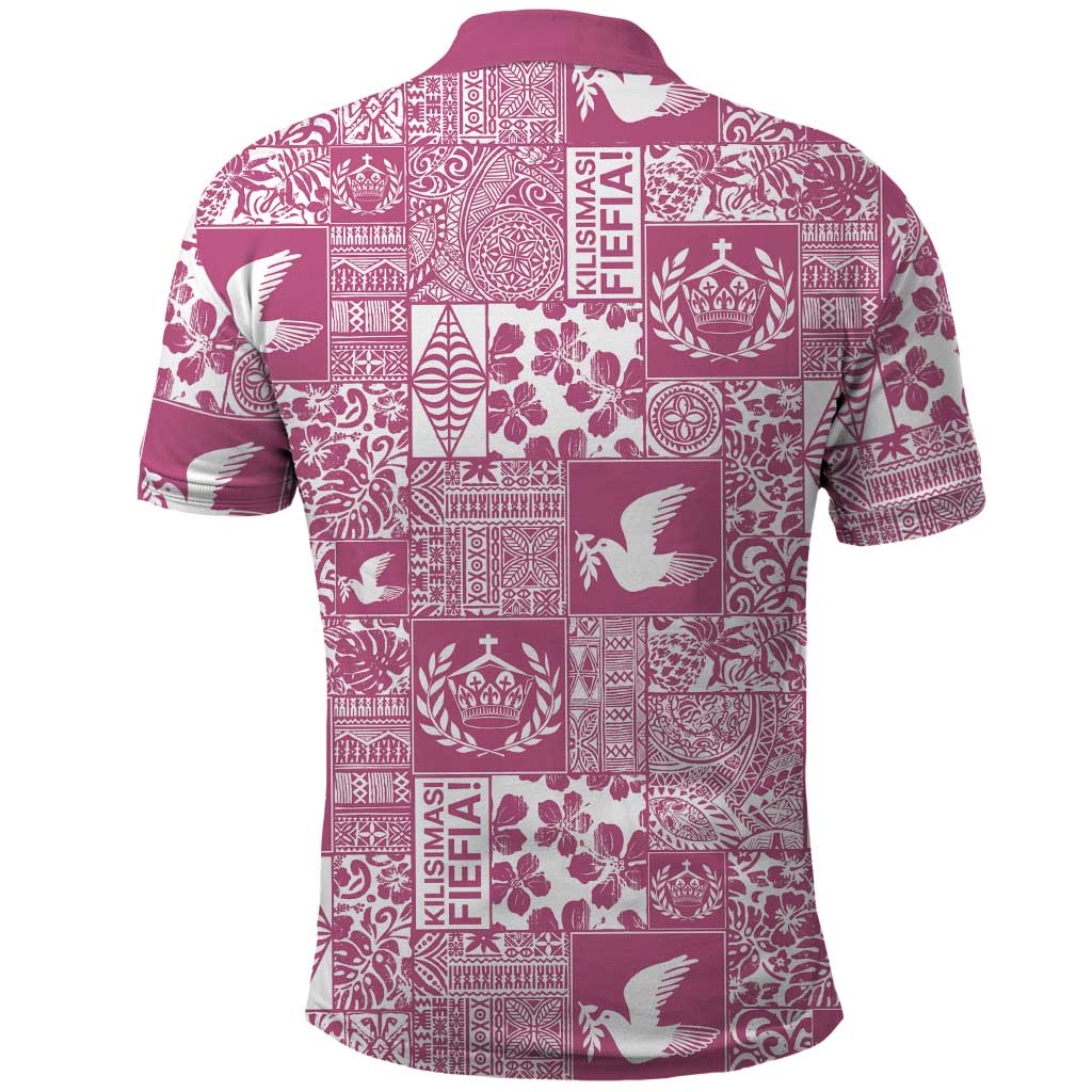 Pink Tonga Kilisimasi Fiefia Polo Shirt Pacific Patchwork Xmas Vibes LT9 - Polynesian Pride