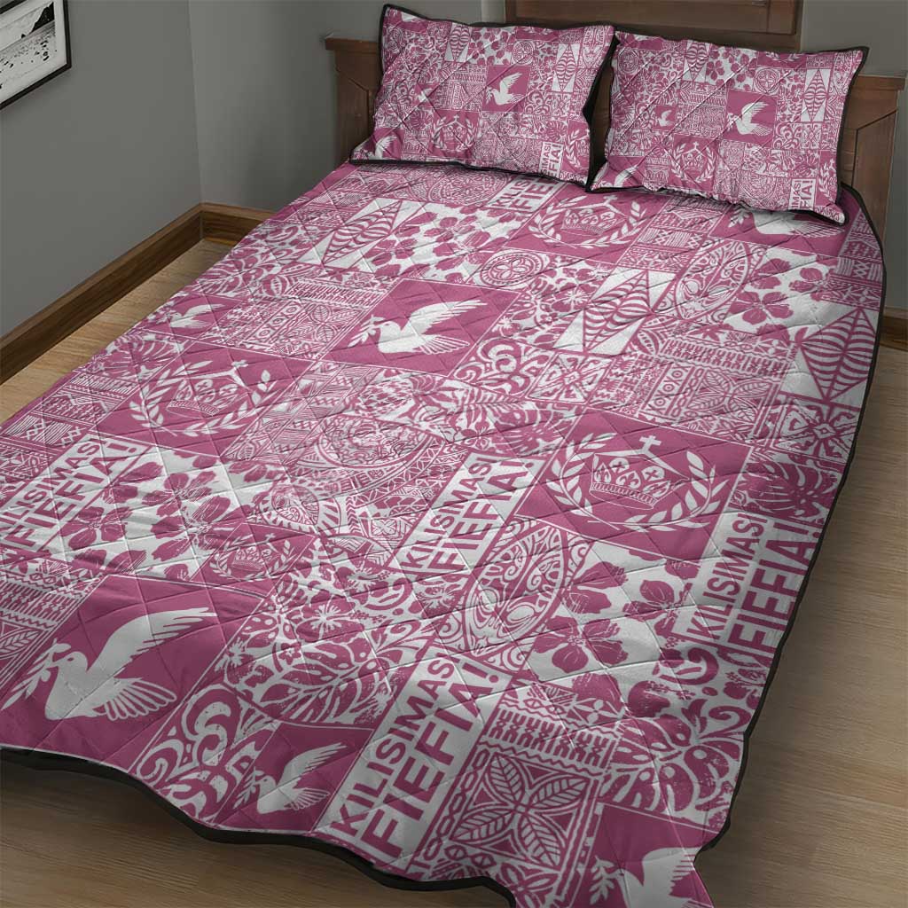 Pink Tonga Kilisimasi Fiefia Quilt Bed Set Pacific Patchwork Xmas Vibes LT9 - Polynesian Pride