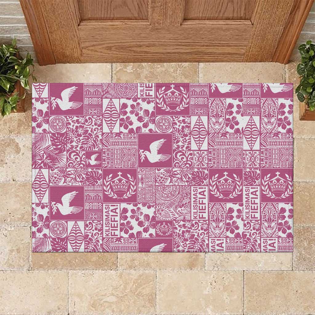 Pink Tonga Kilisimasi Fiefia Rubber Doormat Pacific Patchwork Xmas Vibes LT9 Pink - Polynesian Pride