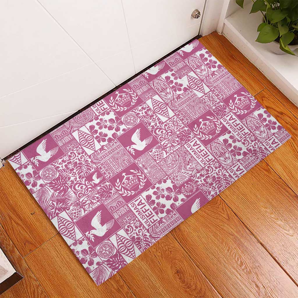 Pink Tonga Kilisimasi Fiefia Rubber Doormat Pacific Patchwork Xmas Vibes LT9 - Polynesian Pride