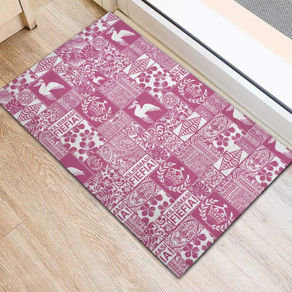 Pink Tonga Kilisimasi Fiefia Rubber Doormat Pacific Patchwork Xmas Vibes LT9 - Polynesian Pride