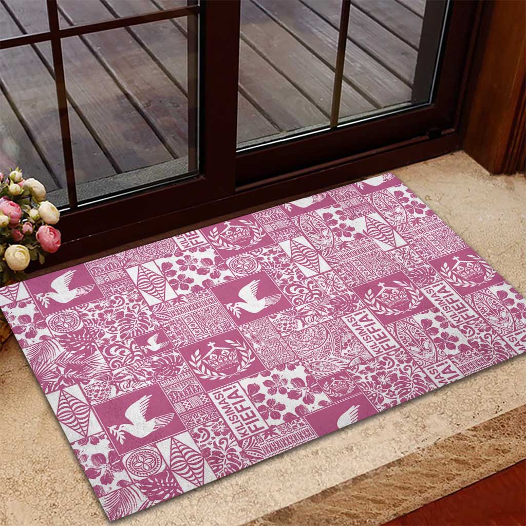 Pink Tonga Kilisimasi Fiefia Rubber Doormat Pacific Patchwork Xmas Vibes LT9 - Polynesian Pride
