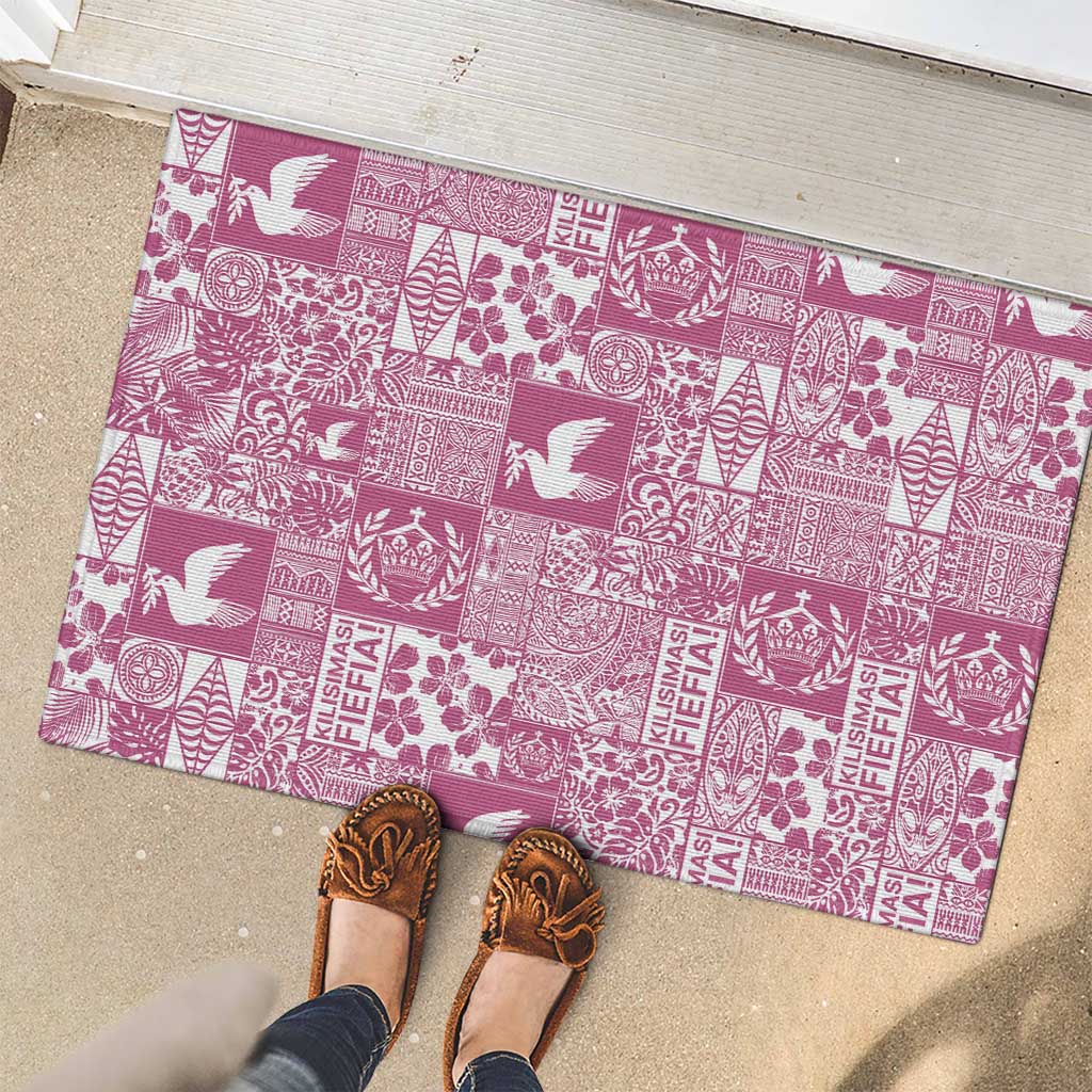 Pink Tonga Kilisimasi Fiefia Rubber Doormat Pacific Patchwork Xmas Vibes LT9 - Polynesian Pride