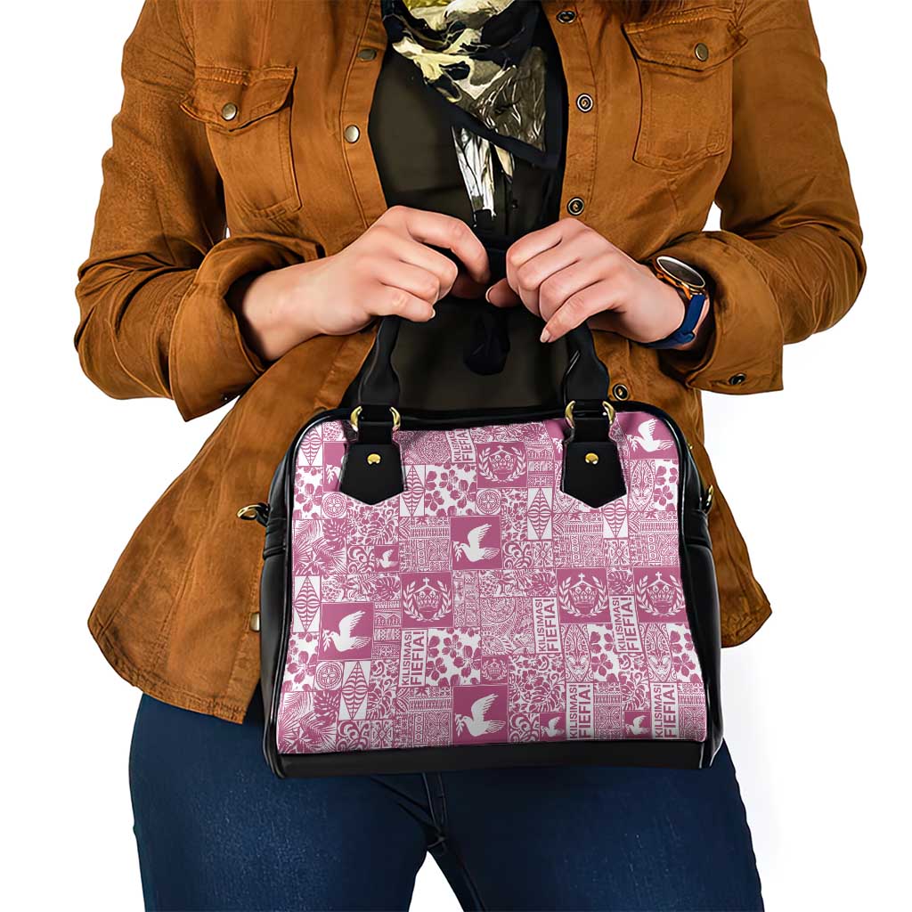 Pink Tonga Kilisimasi Fiefia Shoulder Handbag Pacific Patchwork Xmas Vibes - Polynesian Pride