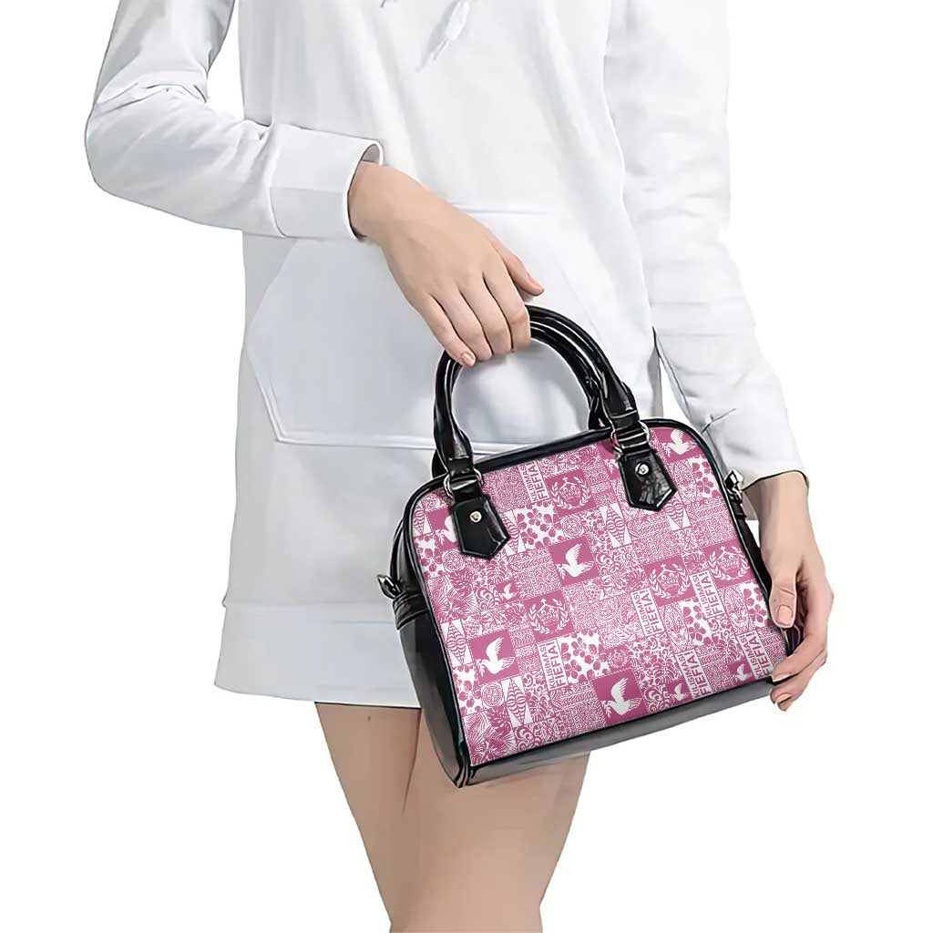 Pink Tonga Kilisimasi Fiefia Shoulder Handbag Pacific Patchwork Xmas Vibes - Polynesian Pride