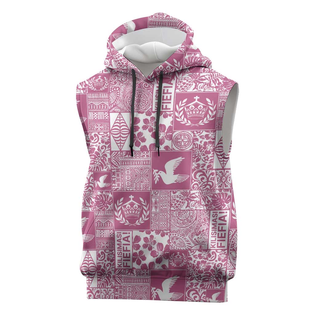 Pink Tonga Kilisimasi Fiefia Sleeveless Hoodie Pacific Patchwork Xmas Vibes LT9 Pink - Polynesian Pride
