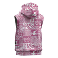 Pink Tonga Kilisimasi Fiefia Sleeveless Hoodie Pacific Patchwork Xmas Vibes LT9 - Polynesian Pride