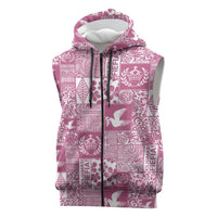 Pink Tonga Kilisimasi Fiefia Sleeveless Zip Hoodie Pacific Patchwork Xmas Vibes LT9 Pink - Polynesian Pride