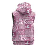 Pink Tonga Kilisimasi Fiefia Sleeveless Zip Hoodie Pacific Patchwork Xmas Vibes LT9 - Polynesian Pride