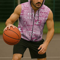 Pink Tonga Kilisimasi Fiefia Sleeveless Zip Hoodie Pacific Patchwork Xmas Vibes LT9 - Polynesian Pride