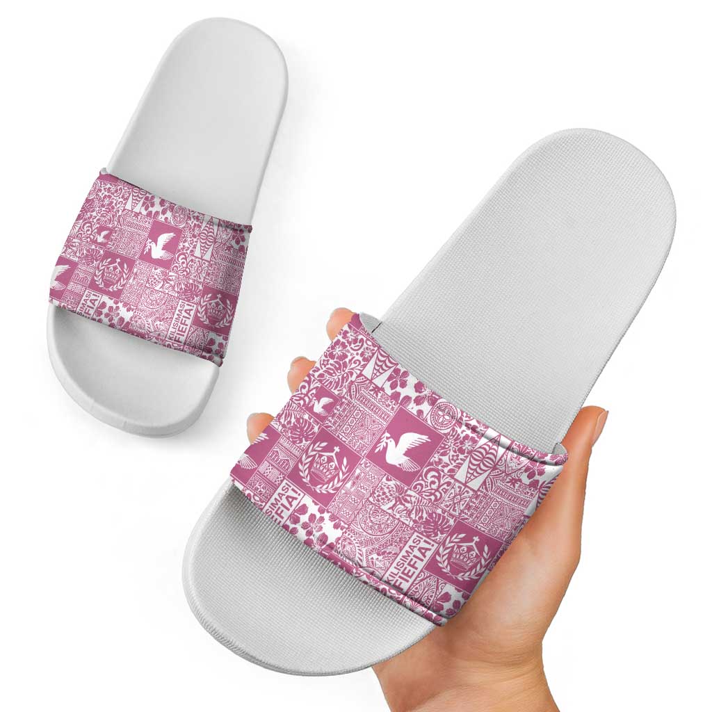 Pink Tonga Kilisimasi Fiefia Slide Sandals Pacific Patchwork Xmas Vibes - Polynesian Pride