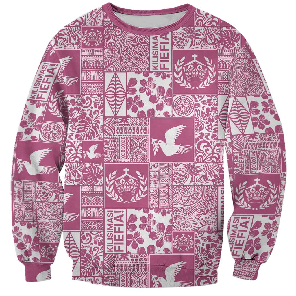 Pink Tonga Kilisimasi Fiefia Sweatshirt Pacific Patchwork Xmas Vibes LT9 Unisex Pink - Polynesian Pride