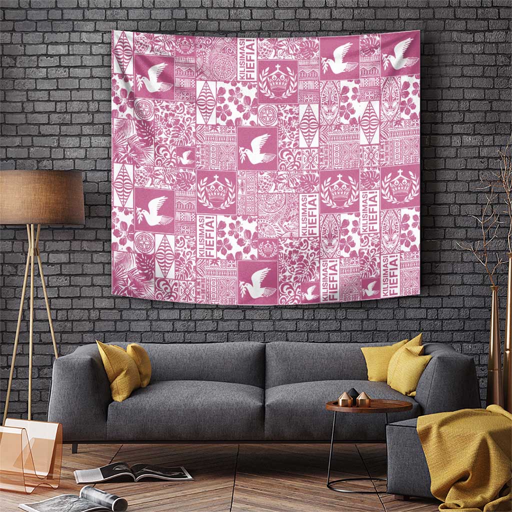 Pink Tonga Kilisimasi Fiefia Tapestry Pacific Patchwork Xmas Vibes - Polynesian Pride
